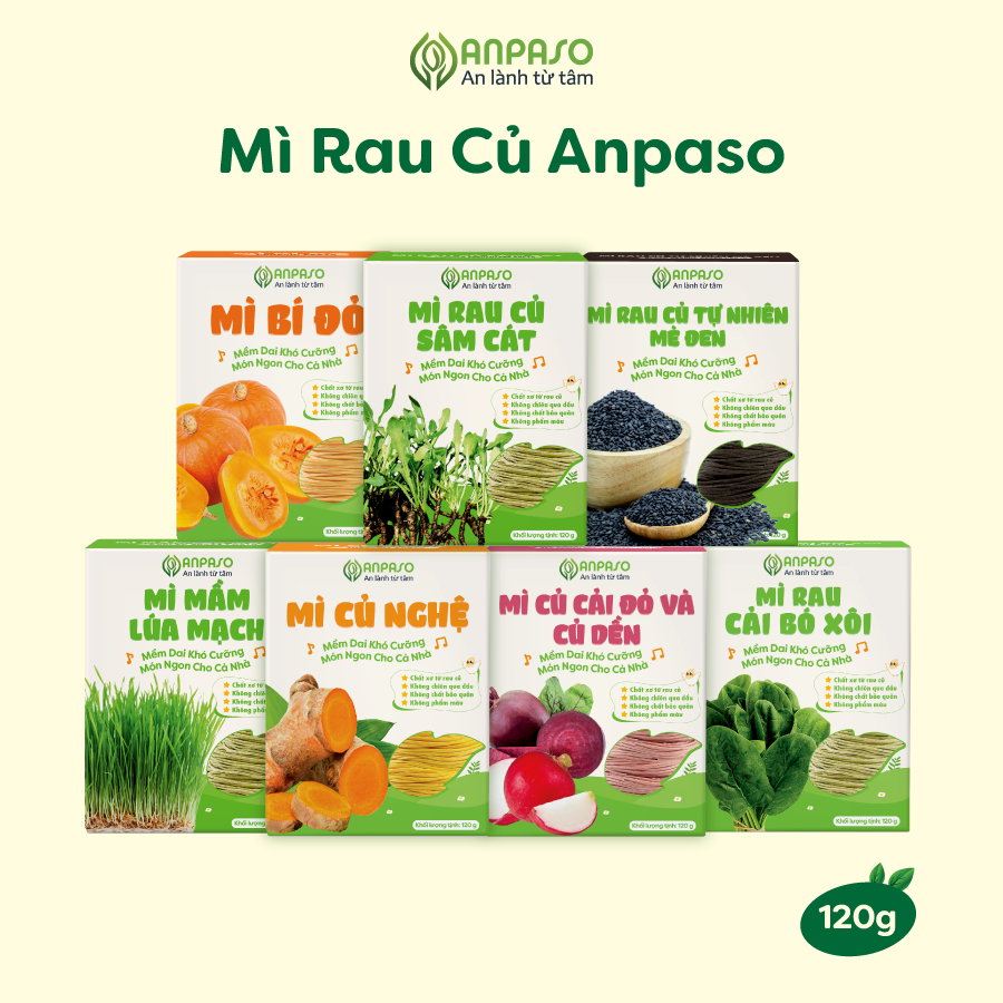 Mì rau củ ANPASO (cải bó xôi, lúa mạch, củ nghệ, củ cải đỏ và củ dền, củ nghệ)
